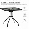 Outsunny Outdoor Dining Table with Umbrella Hole, Square Patio Dining Table with Tempered Glass Top and Steel Frame for Garden, Balcony, Black