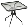 Outsunny Outdoor Dining Table with Umbrella Hole, Square Patio Dining Table with Tempered Glass Top and Steel Frame for Garden, Balcony, Black
