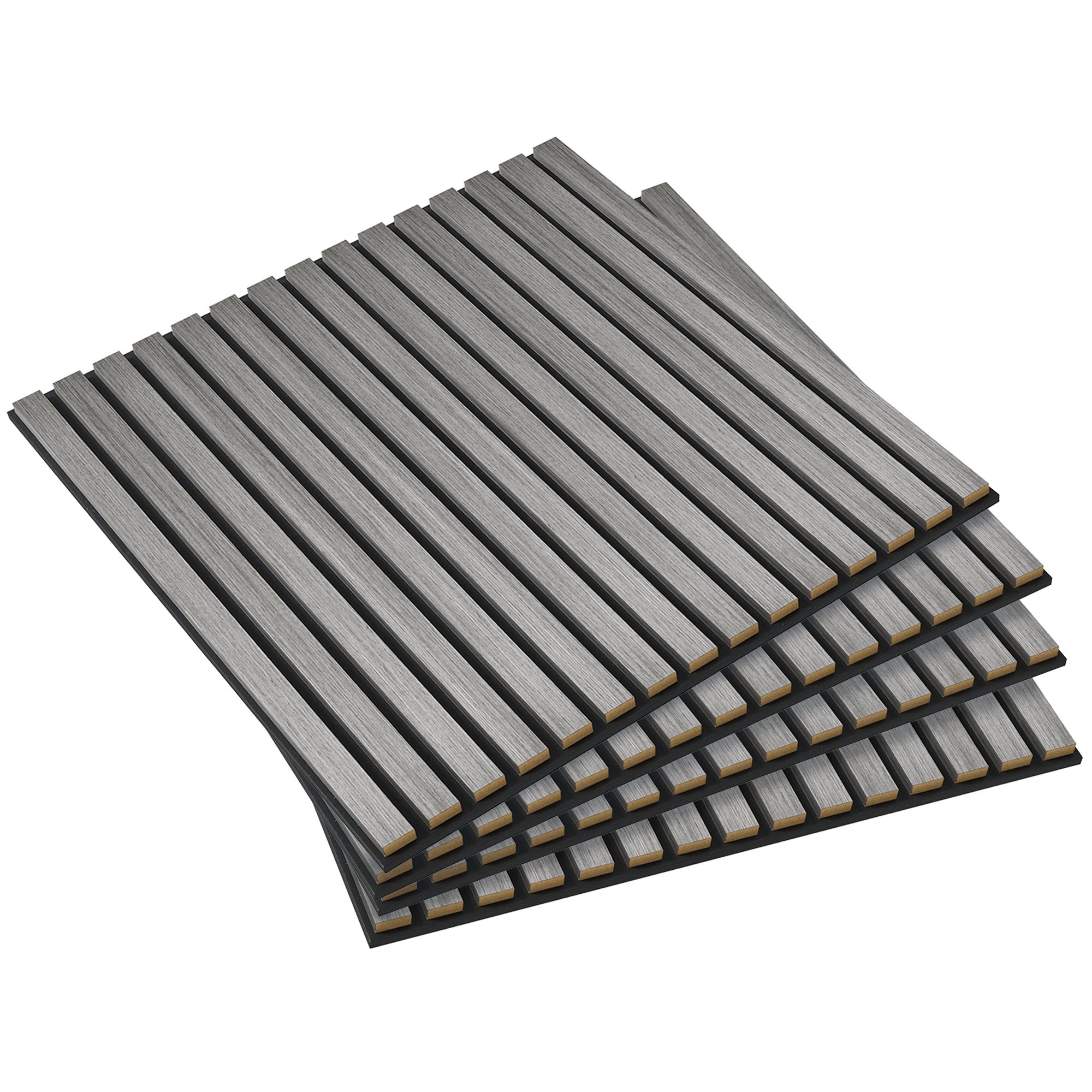 HOMCOM 24 x 24 Inches 3D Faux Wood Wall Panels, 4 Pack Acoustic Panels, Sound Absorbing and Proof Slat Wall For Interior Wall Decor, Home, Office, Studio, Grey