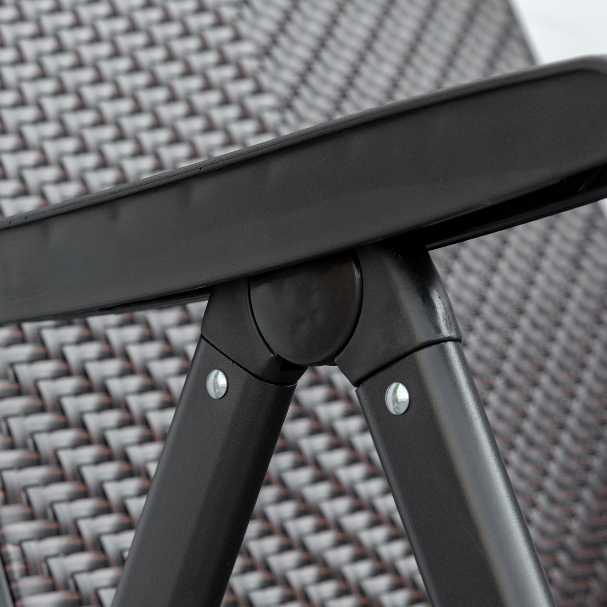 Outsunny Set of 2 Outdoor Wicker Folding Chairs, Patio PE Rattan Dining Armrests Chair set with 7 Levels Adjustable Backrest, for Outdoors, Camping, Brown