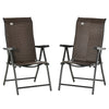 Outsunny Set of 2 Outdoor Wicker Folding Chairs, Patio PE Rattan Dining Armrests Chair set with 7 Levels Adjustable Backrest, for Outdoors, Camping, Brown