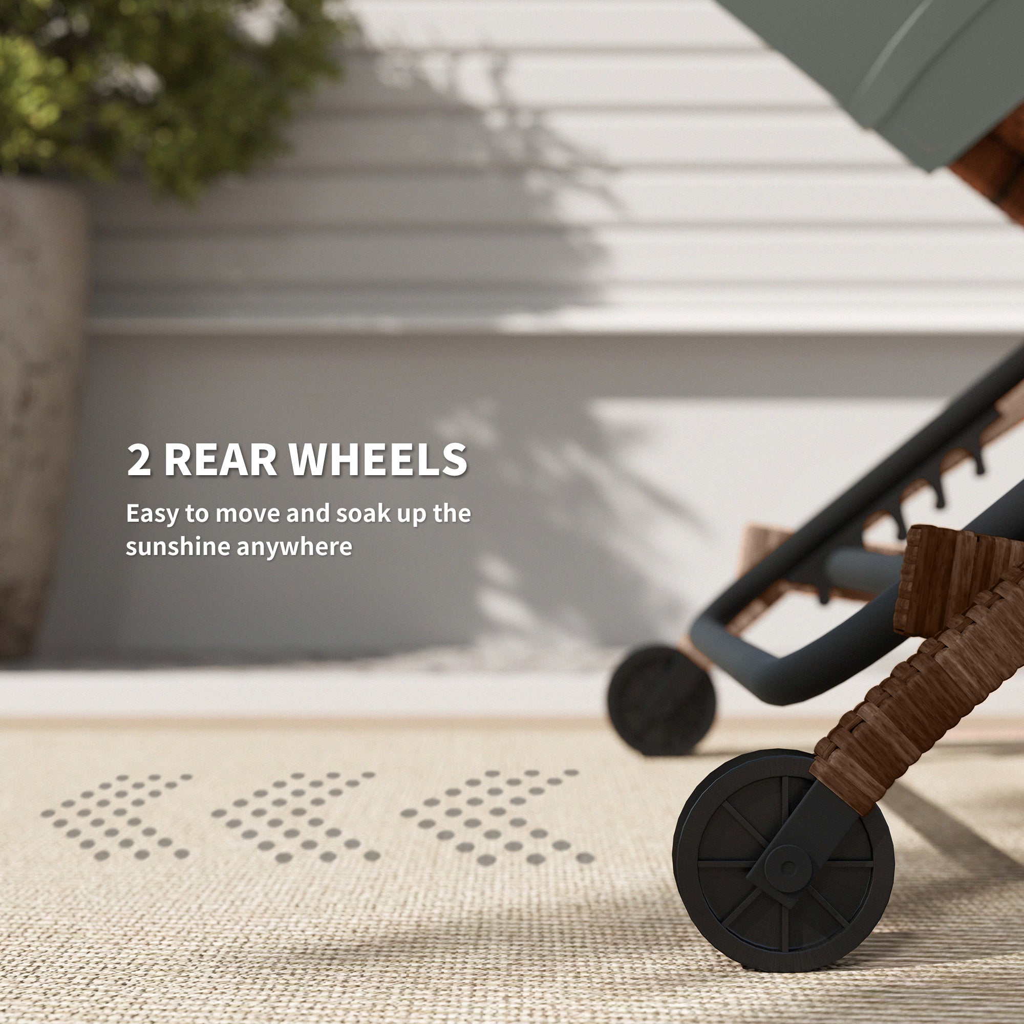 Outsunny Set of 2 Wicker Chaise Lounge Chair Outdoor with Wheels, 5-Level Adjustable Reclining Rattan Patio Lounger Tanning Chair with Cushion, Armrests for Yard, Pool, Grey