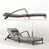 Outsunny Set of 2 Wicker Chaise Lounge Chair Outdoor with Wheels, 5-Level Adjustable Reclining Rattan Patio Lounger Tanning Chair with Cushion, Armrests for Yard, Pool, Grey