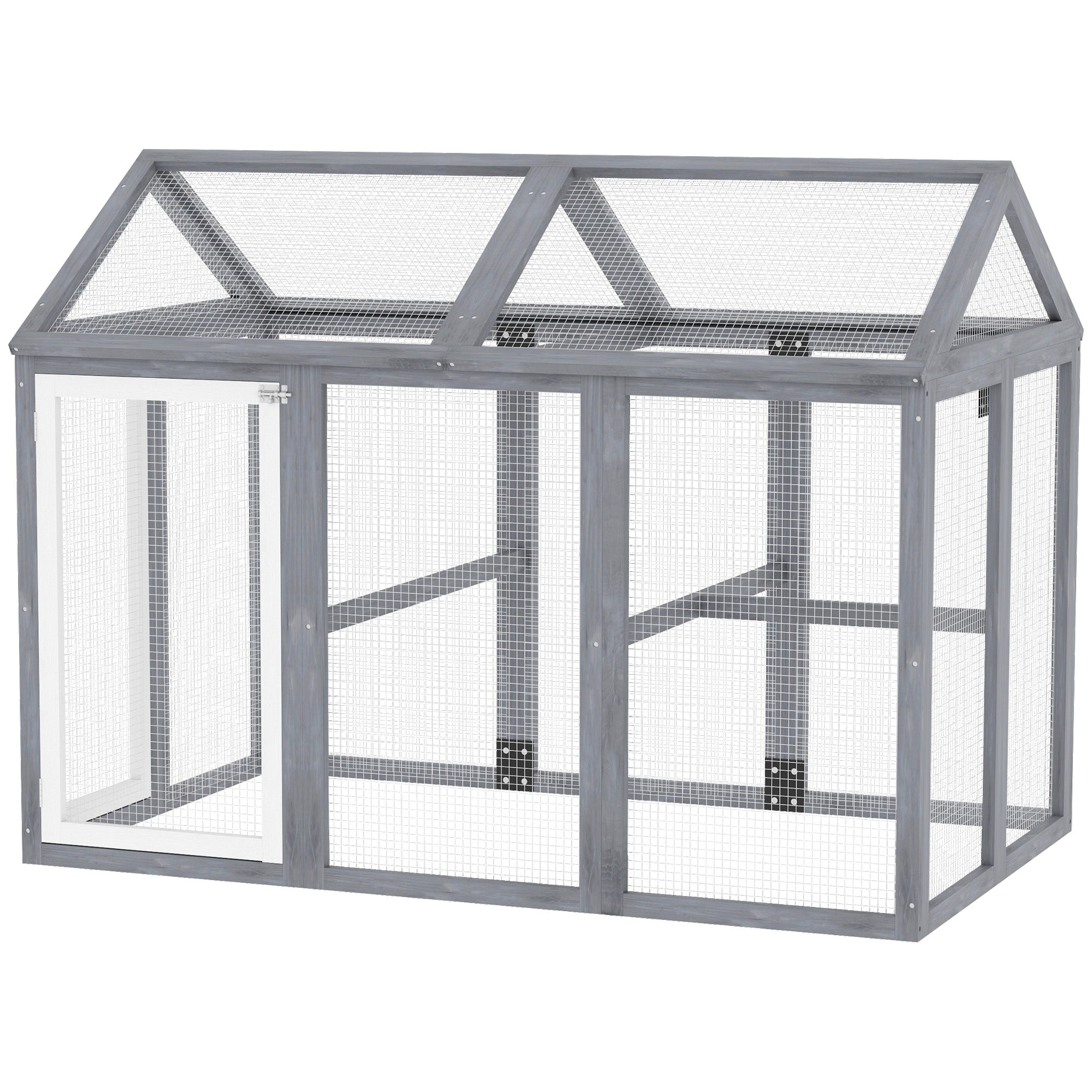 PawHut Large Chicken Run, Wooden Chicken Coop, Pet Playpen w/ Combinable Design - Grey