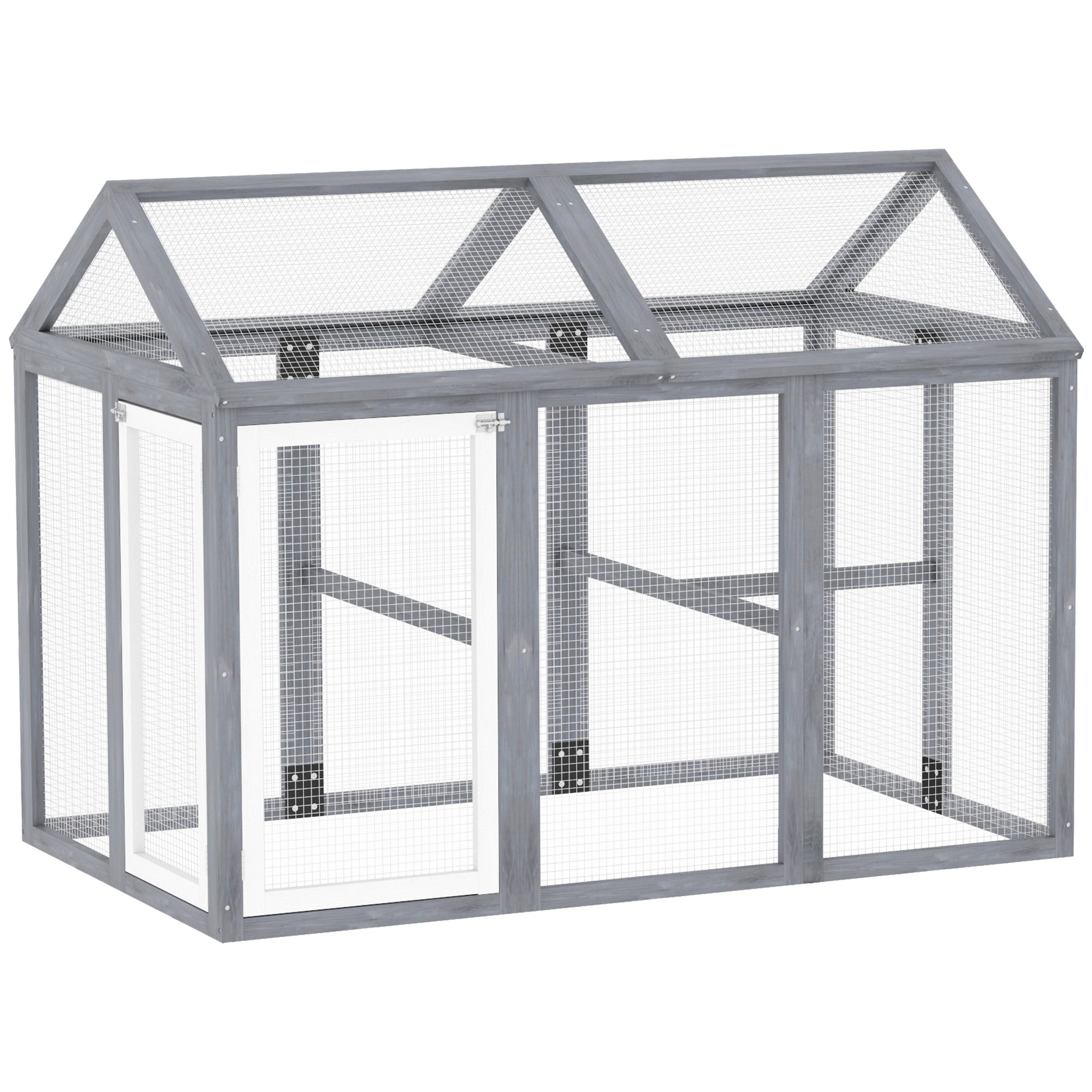 PawHut Large Chicken Run, Wooden Chicken Coop, Pet Playpen w/ Combinable Design - Grey