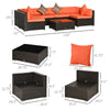 Outsunny 7 Piece Patio Furniture Set, PE Rattan Outdoor Conversation Set with Sectional Sofa, Glass Tabletop, Cushions and Pillows for Garden, Lawn, Deck, Coffee and Orange