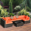 Outsunny 7 Piece Patio Furniture Set, PE Rattan Outdoor Conversation Set with Sectional Sofa, Glass Tabletop, Cushions and Pillows for Garden, Lawn, Deck, Coffee and Orange