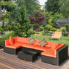Outsunny 7 Piece Patio Furniture Set, PE Rattan Outdoor Conversation Set with Sectional Sofa, Glass Tabletop, Cushions and Pillows for Garden, Lawn, Deck, Coffee and Orange