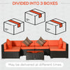 Outsunny 7 Piece Patio Furniture Set, PE Rattan Outdoor Conversation Set with Sectional Sofa, Glass Tabletop, Cushions and Pillows for Garden, Lawn, Deck, Coffee and Orange