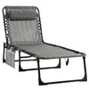 Outsunny Folding Lounge Chair, Reclining Tanning Chair, Portable Sun Lounger with Adjustable Backrest and Removable Pillow for Patio, Garden, Beach, Mixed Grey