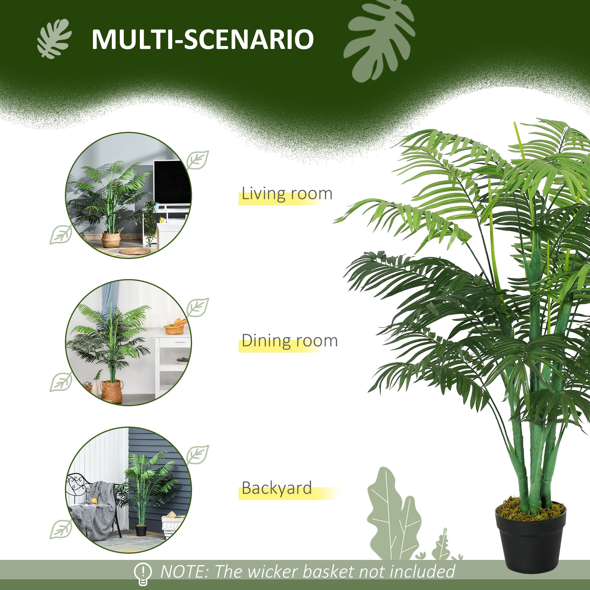 Outsunny 4FT Artificial Palm Tree, Fake Tropical Tree with Lifelike Leaves, Faux Plant in Pot for Indoor and Outdoor Decoration, Green