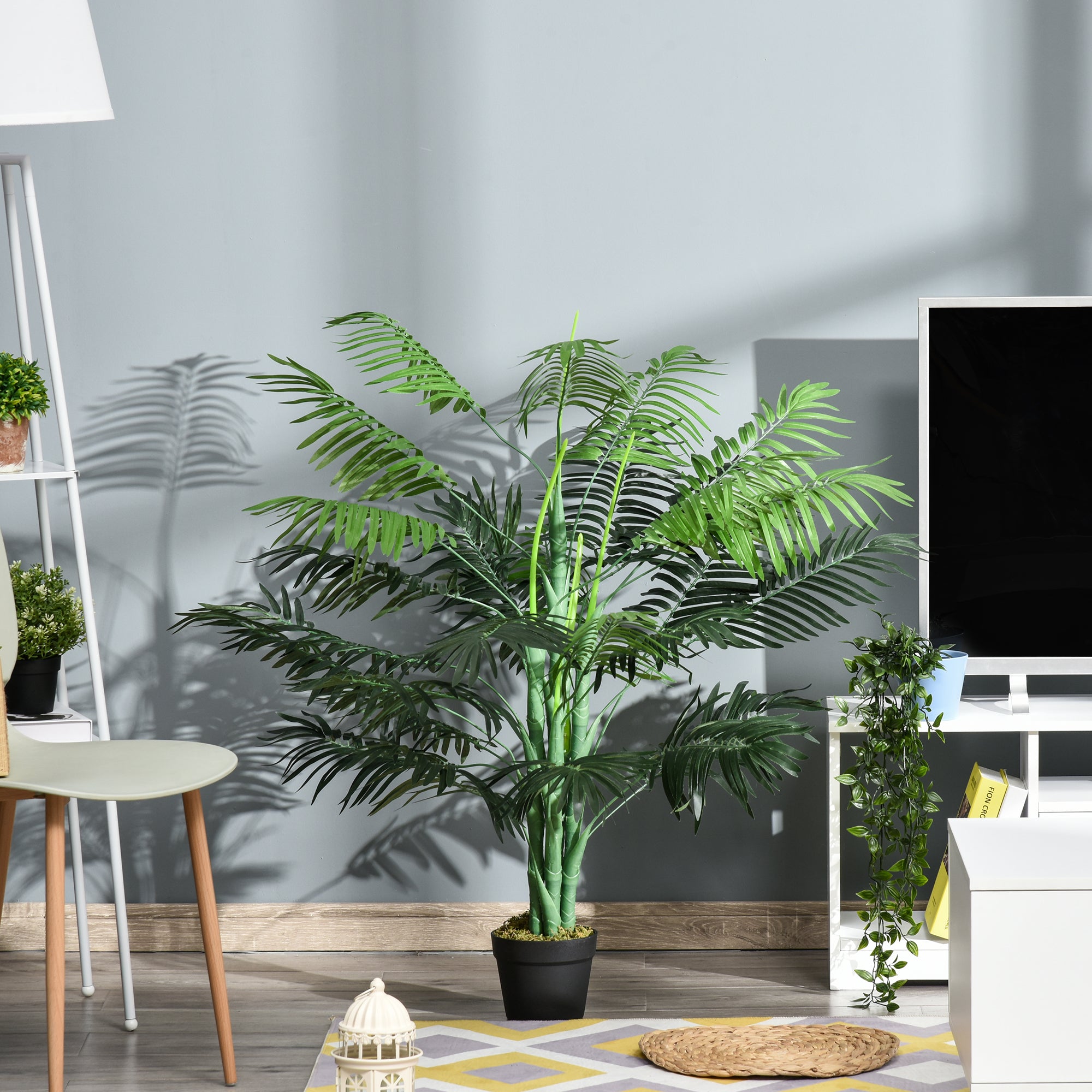 Outsunny 4FT Artificial Palm Tree, Fake Tropical Tree with Lifelike Leaves, Faux Plant in Pot for Indoor and Outdoor Decoration, Green