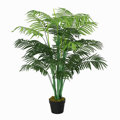 Outsunny 4FT Artificial Palm Tree, Fake Tropical Tree with Lifelike Leaves, Faux Plant in Pot for Indoor and Outdoor Decoration, Green