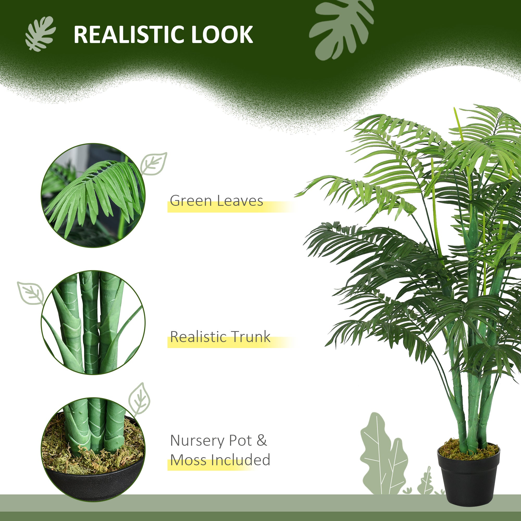 Outsunny 4FT Artificial Palm Tree, Fake Tropical Tree with Lifelike Leaves, Faux Plant in Pot for Indoor and Outdoor Decoration, Green