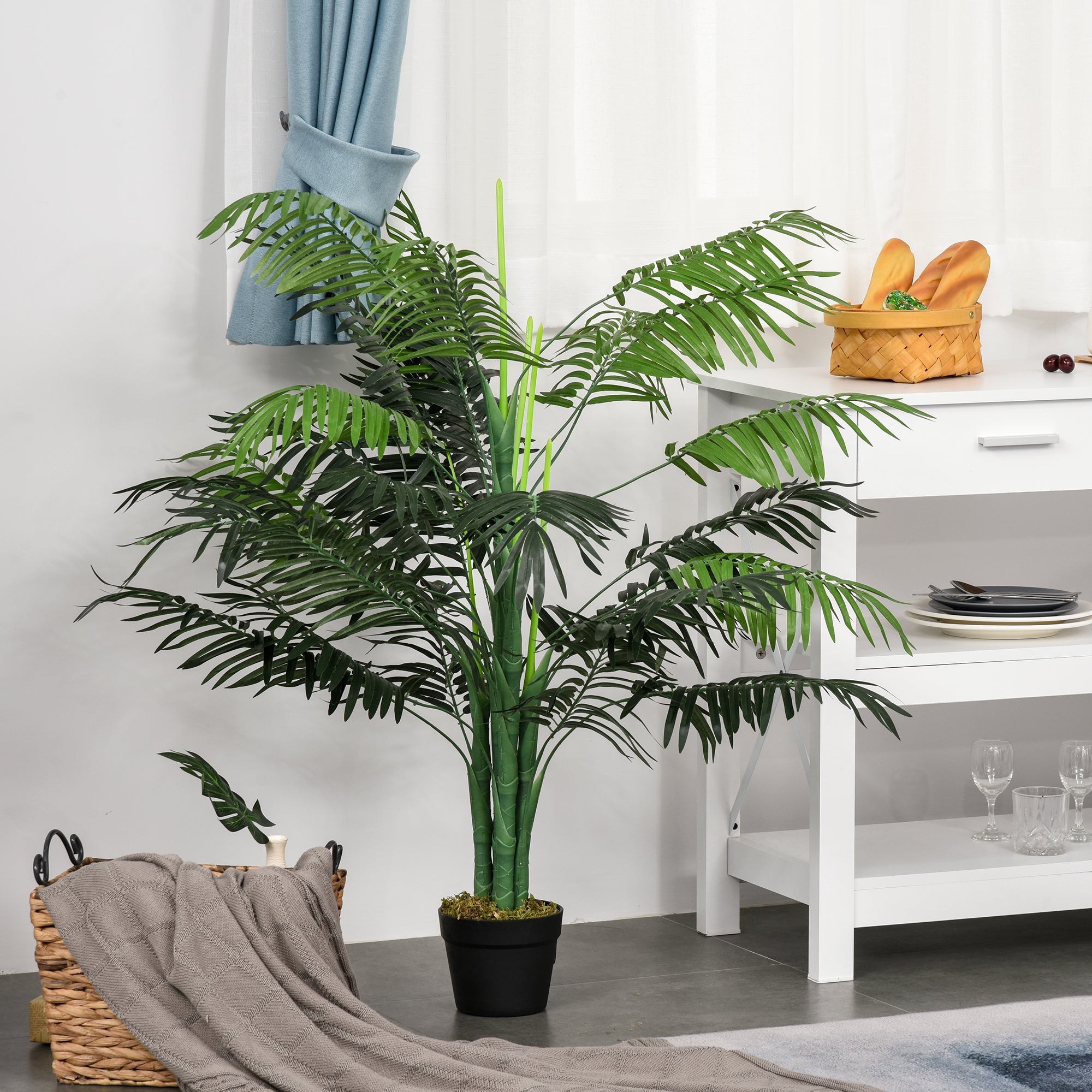 Outsunny 4FT Artificial Palm Tree, Fake Tropical Tree with Lifelike Leaves, Faux Plant in Pot for Indoor and Outdoor Decoration, Green