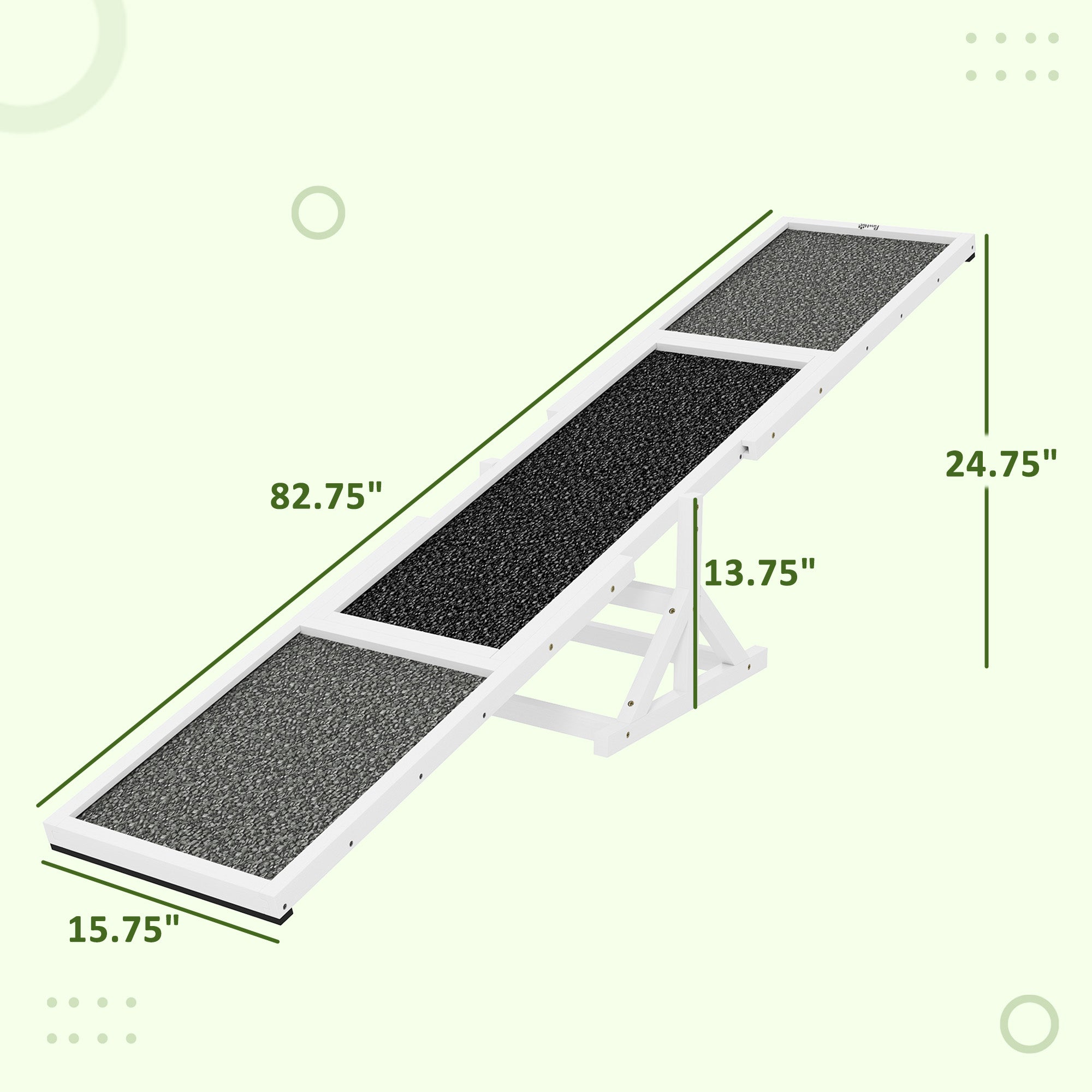 PawHut Wooden Dog Agility Seesaw for Training and Exercise, Platform Equipment Run Game Toy, Weather Resistant Pet Supplies, 83" L x 16" W x 14" H, White