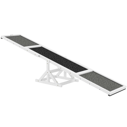 PawHut Wooden Dog Agility Seesaw for Training and Exercise, Platform Equipment Run Game Toy, Weather Resistant Pet Supplies, 83" L x 16" W x 14" H, White