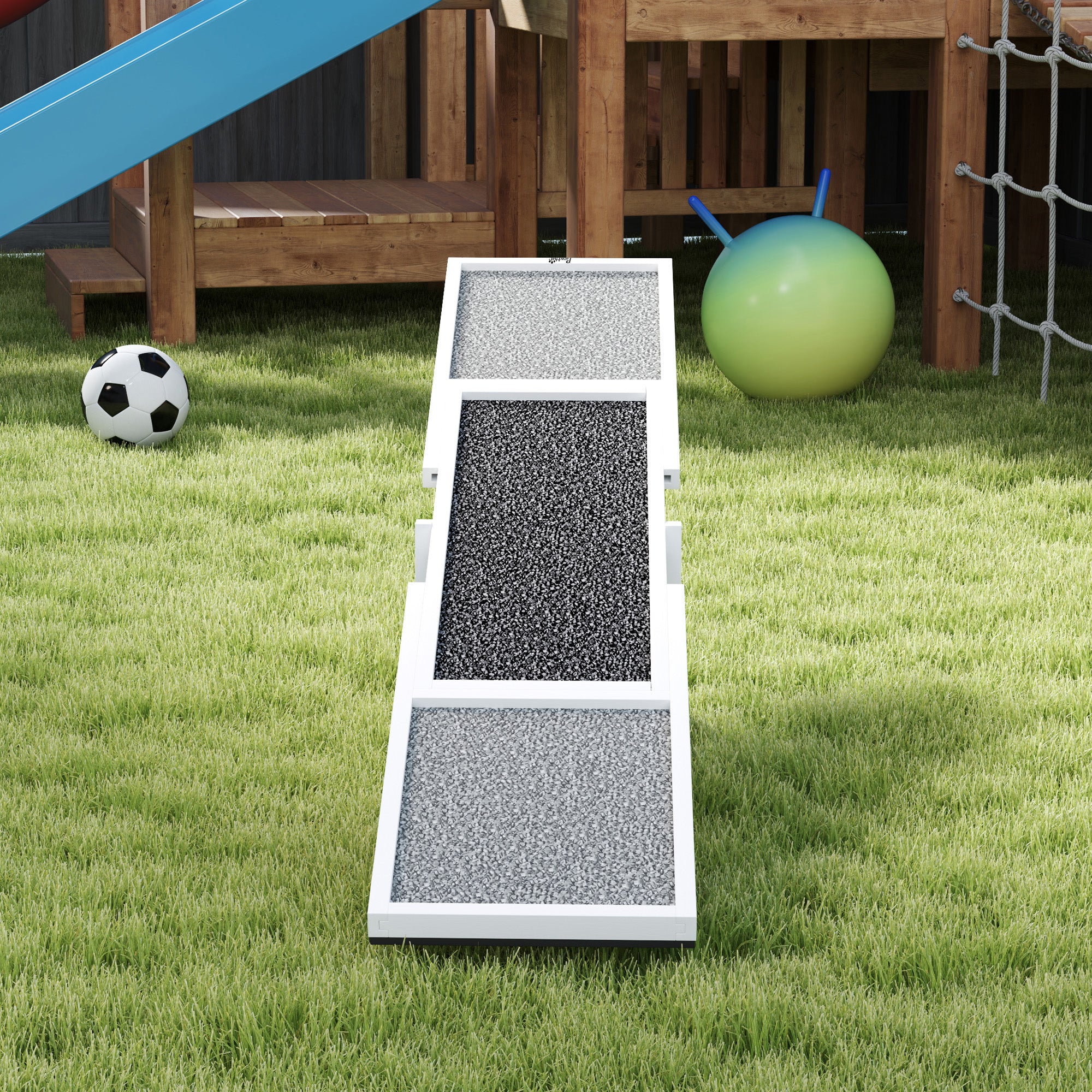 PawHut Wooden Dog Agility Seesaw for Training and Exercise, Platform Equipment Run Game Toy, Weather Resistant Pet Supplies, 83" L x 16" W x 14" H, White