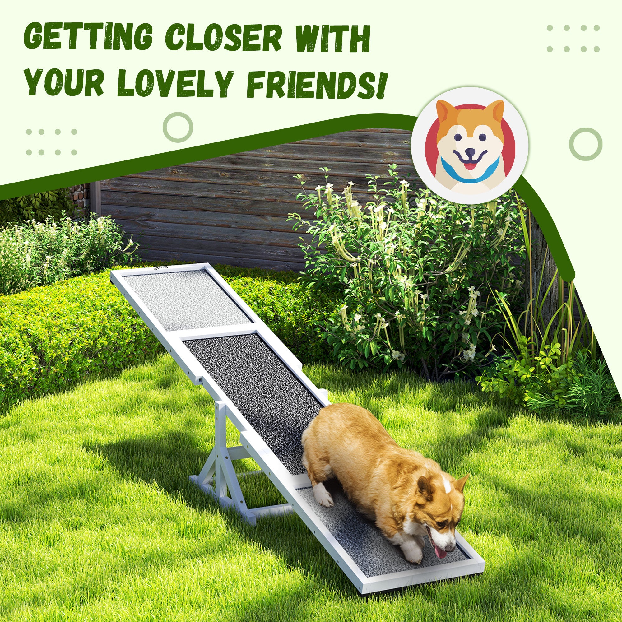 PawHut Wooden Dog Agility Seesaw for Training and Exercise, Platform Equipment Run Game Toy, Weather Resistant Pet Supplies, 83" L x 16" W x 14" H, White