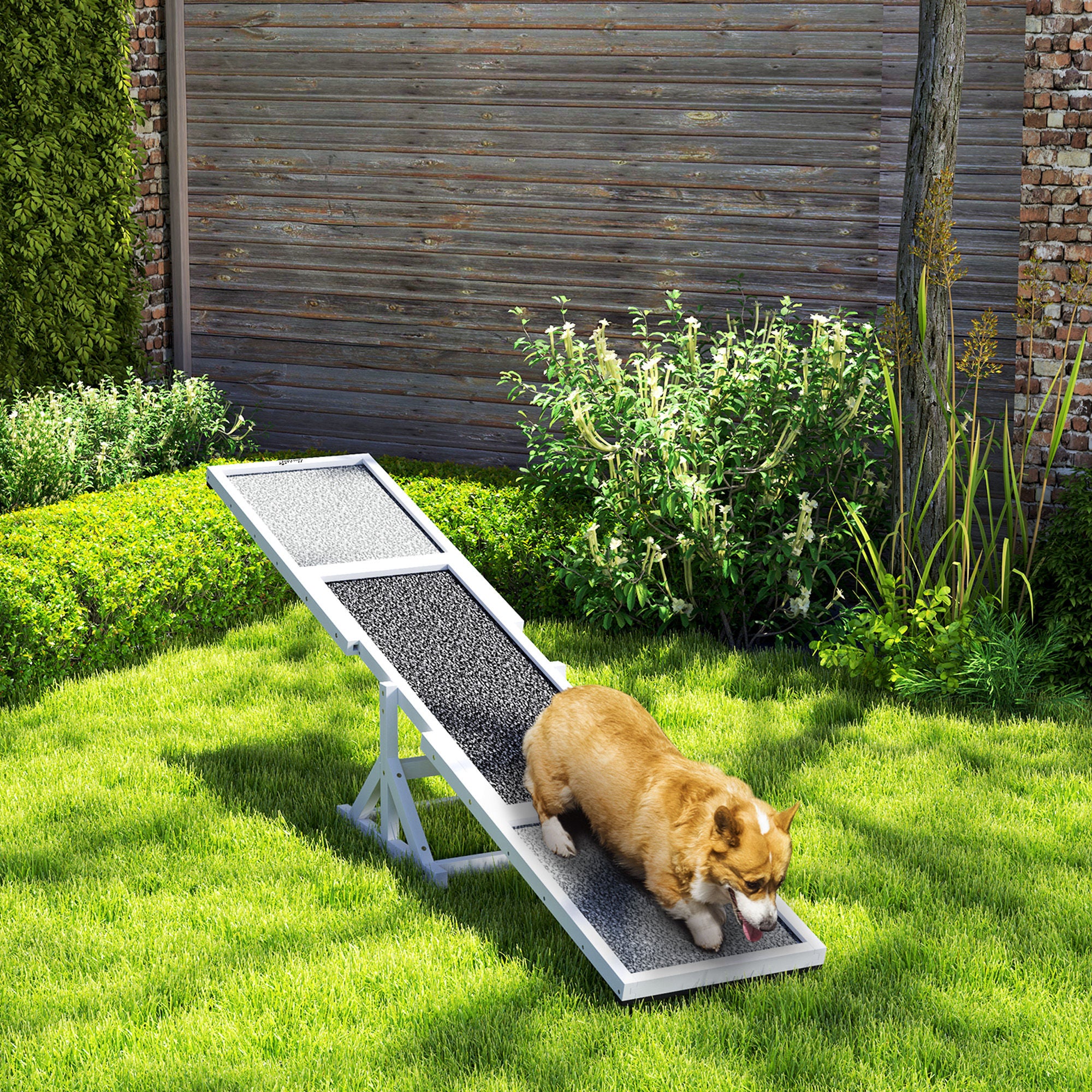 PawHut Wooden Dog Agility Seesaw for Training and Exercise, Platform Equipment Run Game Toy, Weather Resistant Pet Supplies, 83" L x 16" W x 14" H, White
