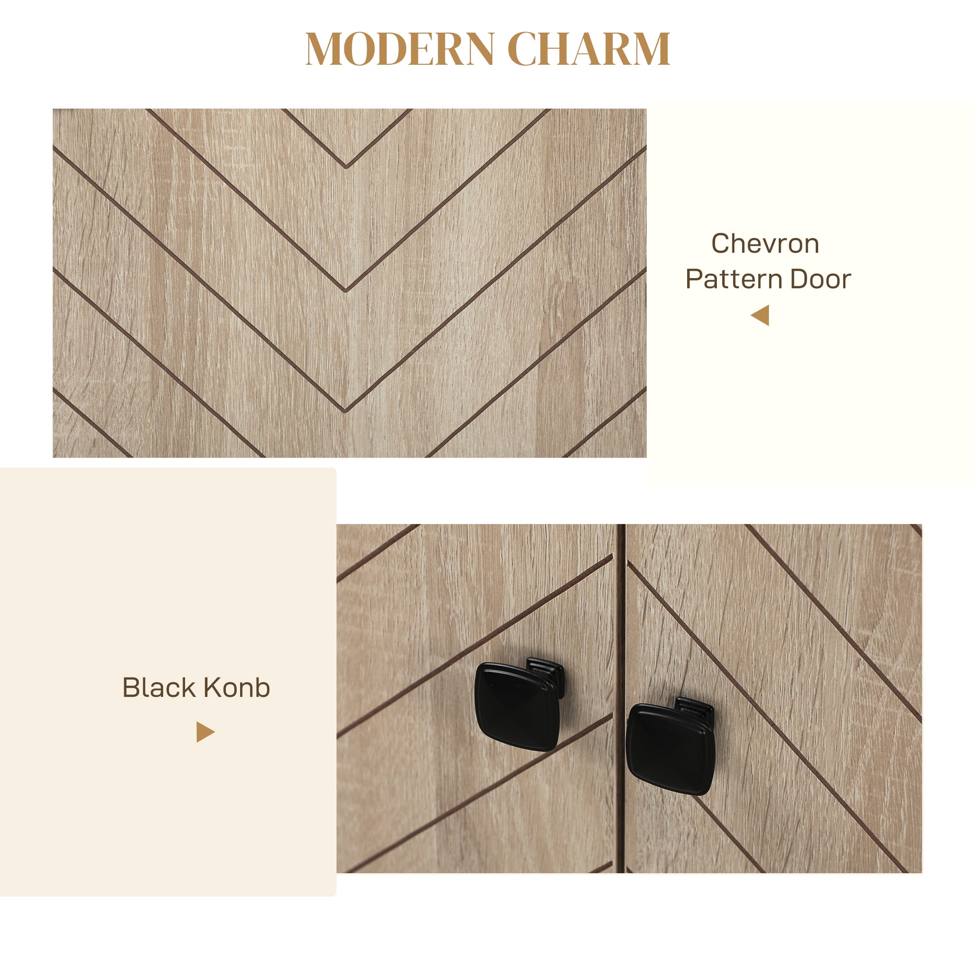 HOMCOM Modern Sideboard, 42.5" Buffet Cabinet with Adjustable Shelves and 3 Drawers, Coffee Bar Cabinet with 2 Chevron Pattern Doors and Metal Legs, Oak