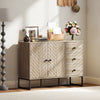 HOMCOM Modern Sideboard, 42.5" Buffet Cabinet with Adjustable Shelves and 3 Drawers, Coffee Bar Cabinet with 2 Chevron Pattern Doors and Metal Legs, Oak