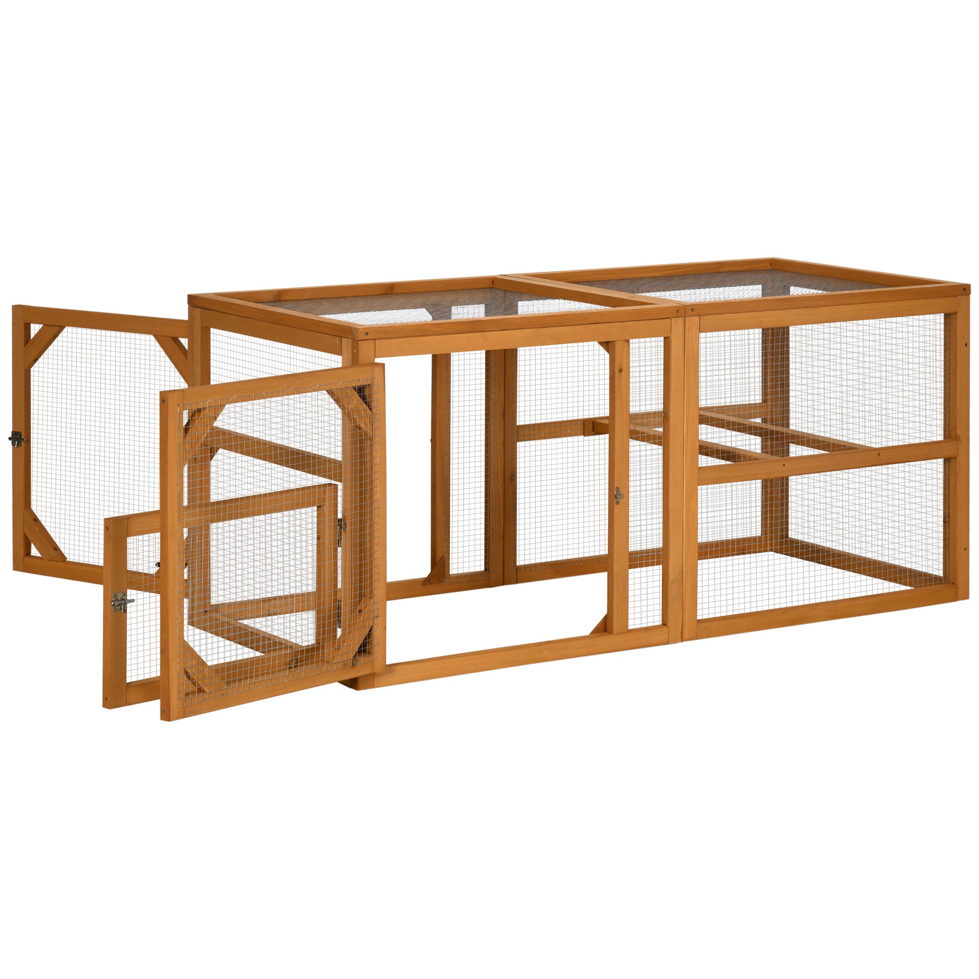 PawHut Wooden Chicken Run Hen Coop House Combinable Design w/ Perches, Doors, for 2-4 Chickens, 140 x 61 x 63.5cm - Natural Wood Tone