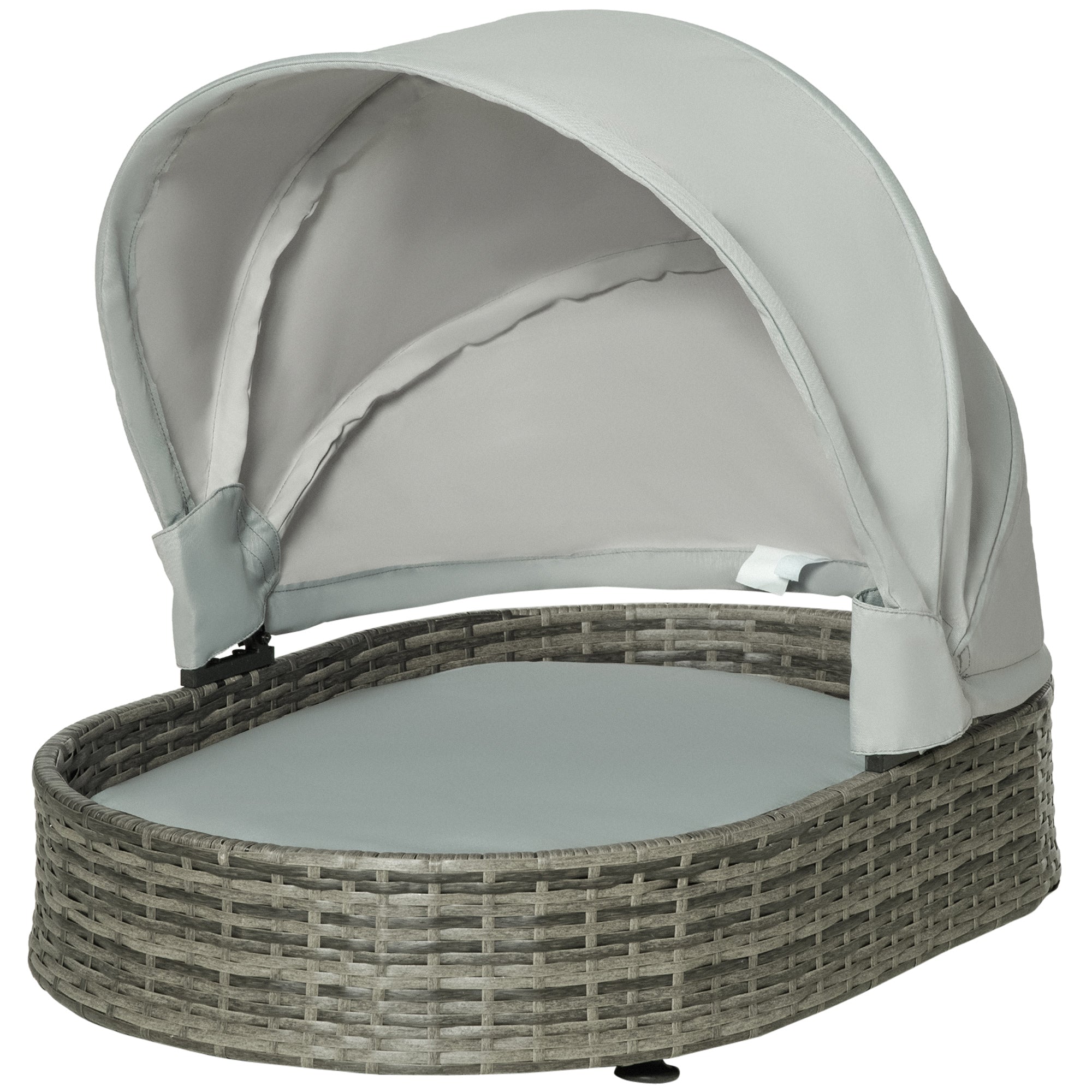 PawHut Wicker Covered Dog Bed with Canopy Outdoor Pet Sofa with Cushion Waterproof for Small Medium Dogs, Grey
