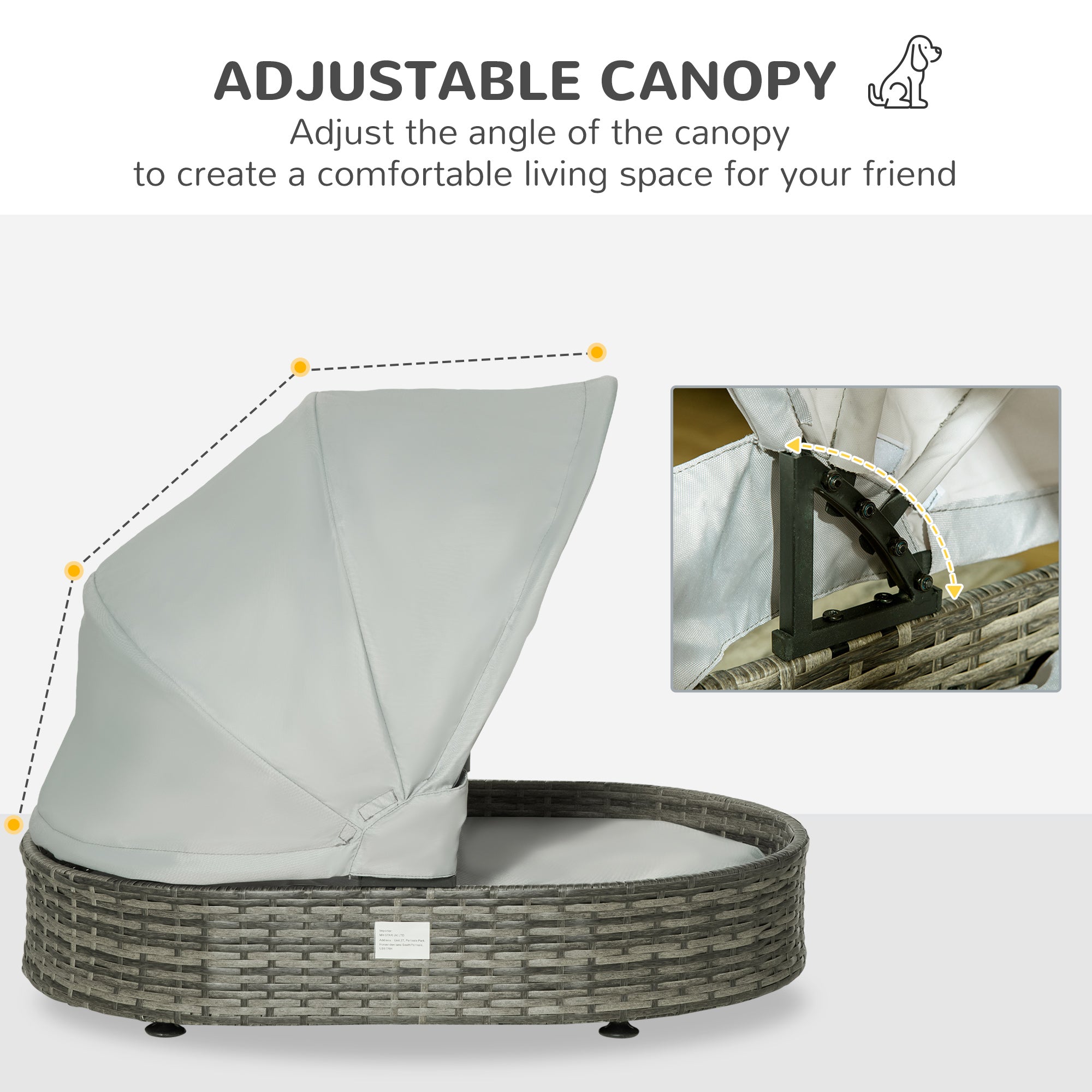 PawHut Wicker Covered Dog Bed with Canopy Outdoor Pet Sofa with Cushion Waterproof for Small Medium Dogs, Grey