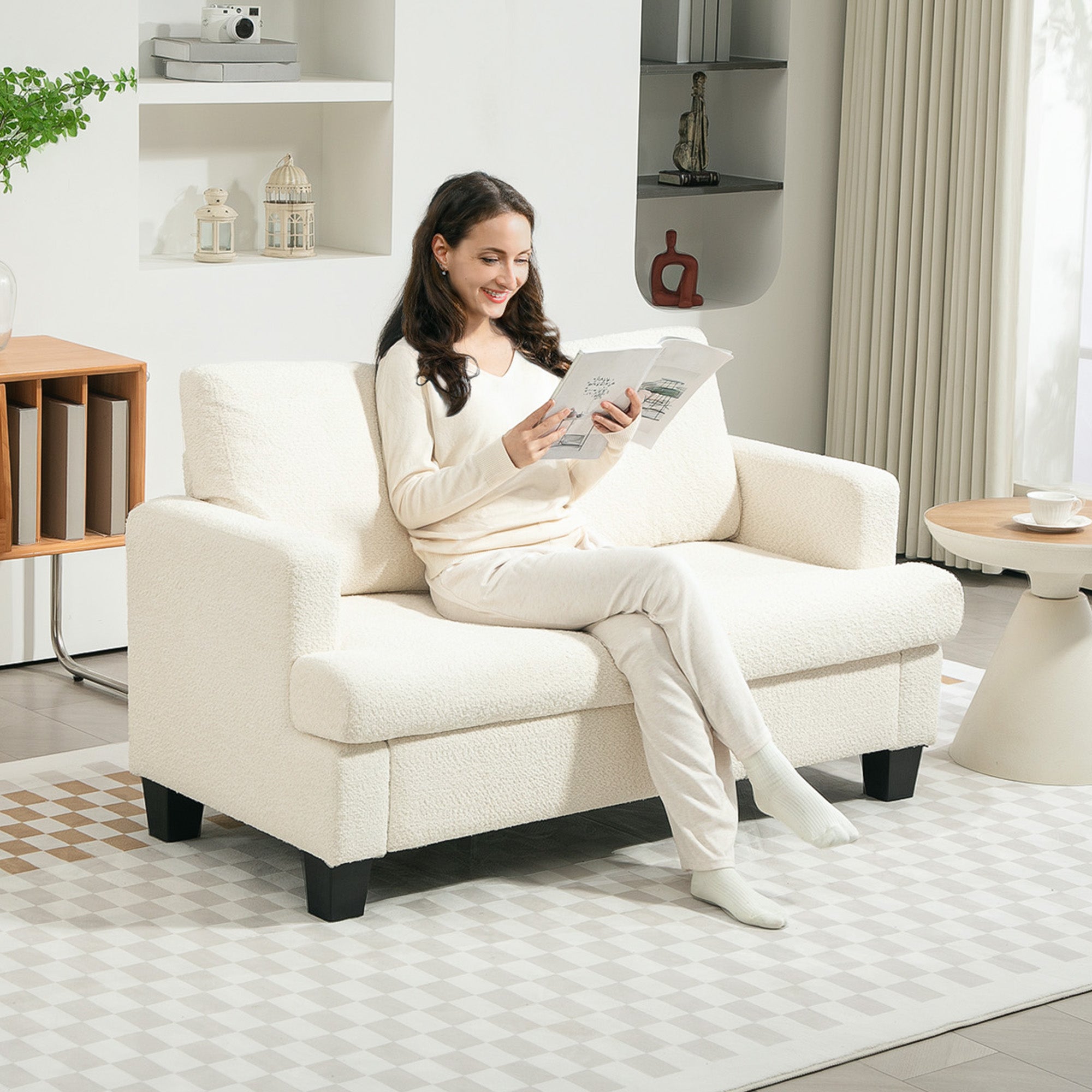 HOMCOM 54.3" Loveseat Sofa, Modern 2 Seater Sofa Couch with Removable Cushions, Upholstered Small Couch with Tapered Legs for Living Room, Bedroom and Small Space, Cream White