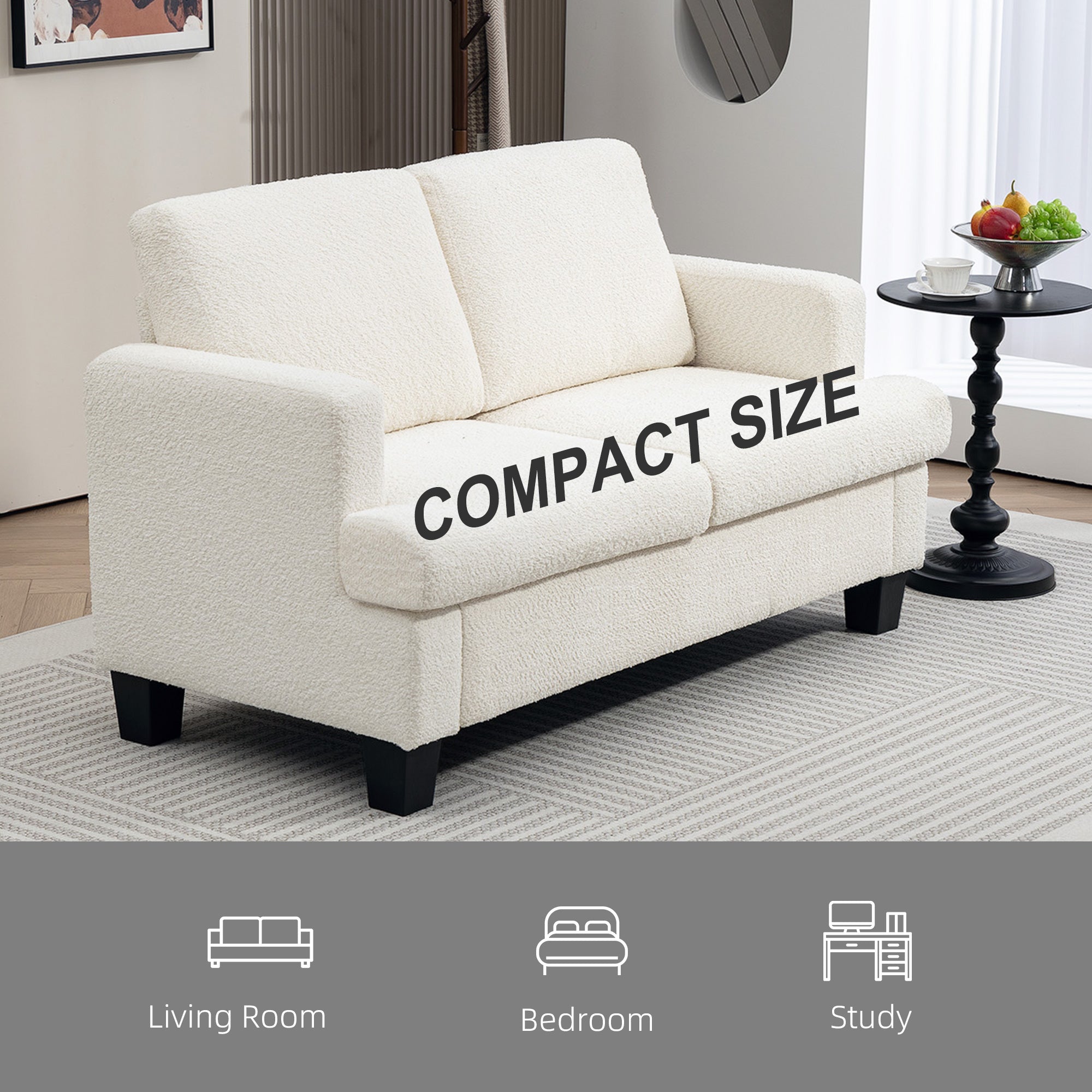 HOMCOM 54.3" Loveseat Sofa, Modern 2 Seater Sofa Couch with Removable Cushions, Upholstered Small Couch with Tapered Legs for Living Room, Bedroom and Small Space, Cream White