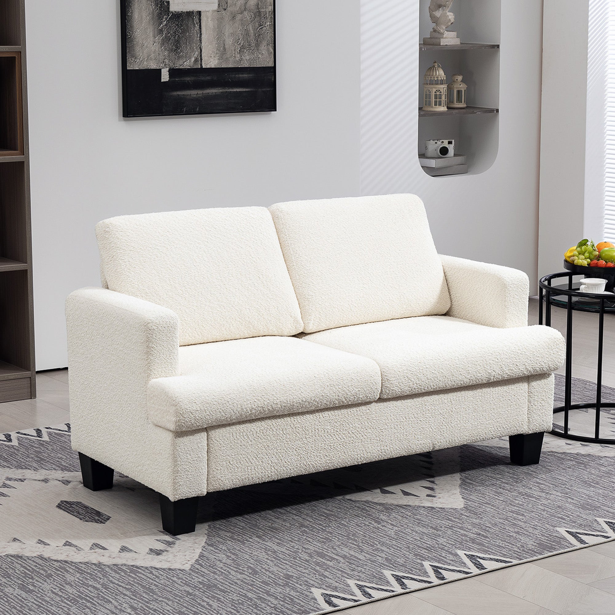 HOMCOM 54.3" Loveseat Sofa, Modern 2 Seater Sofa Couch with Removable Cushions, Upholstered Small Couch with Tapered Legs for Living Room, Bedroom and Small Space, Cream White