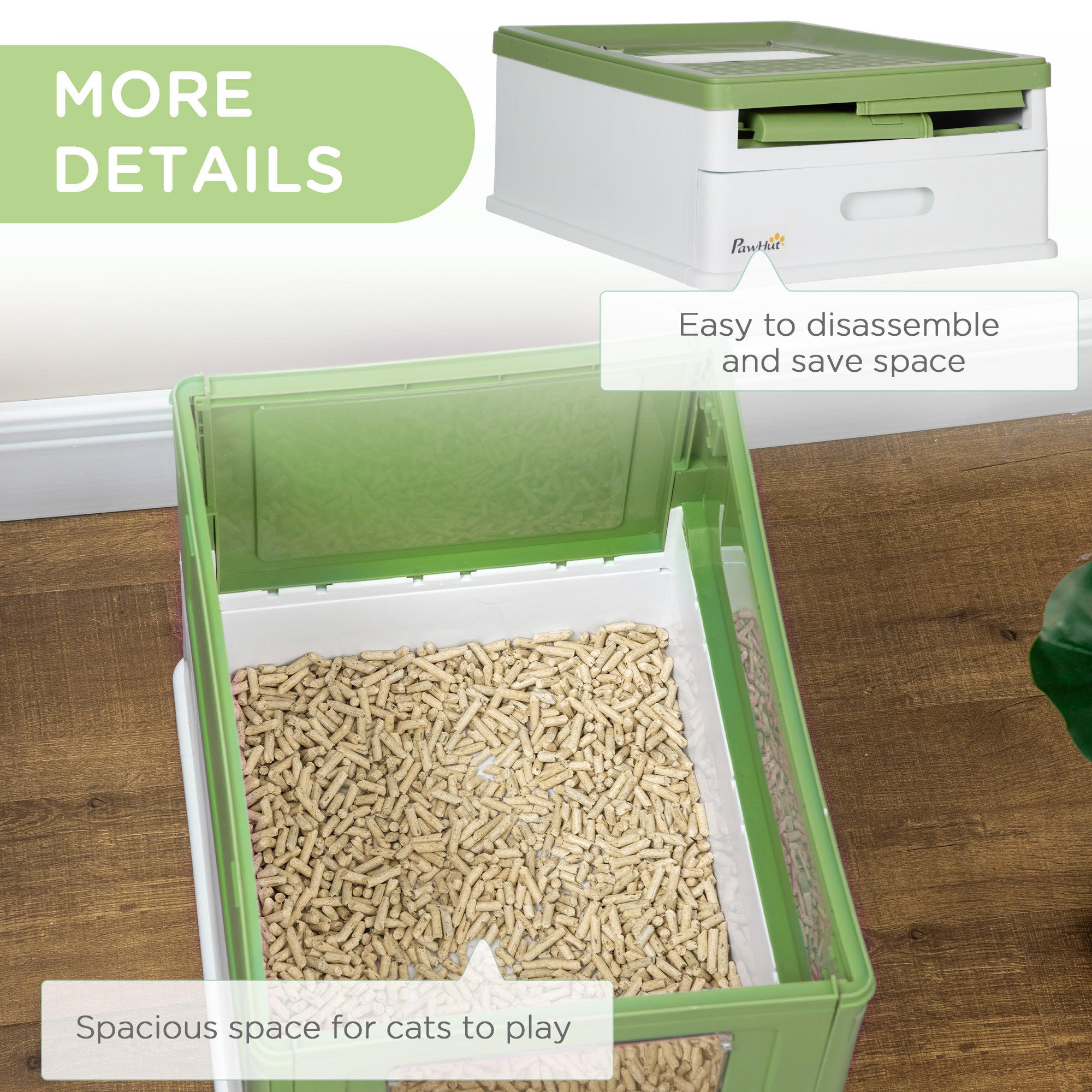 PawHut Cat Litter Box, Top Entry Enclosed Foldable Kitty Litter Box with Scoop, Tray, Portable Kitten Litter Box Enclosure with Front Entry, Large Space, Dark Green