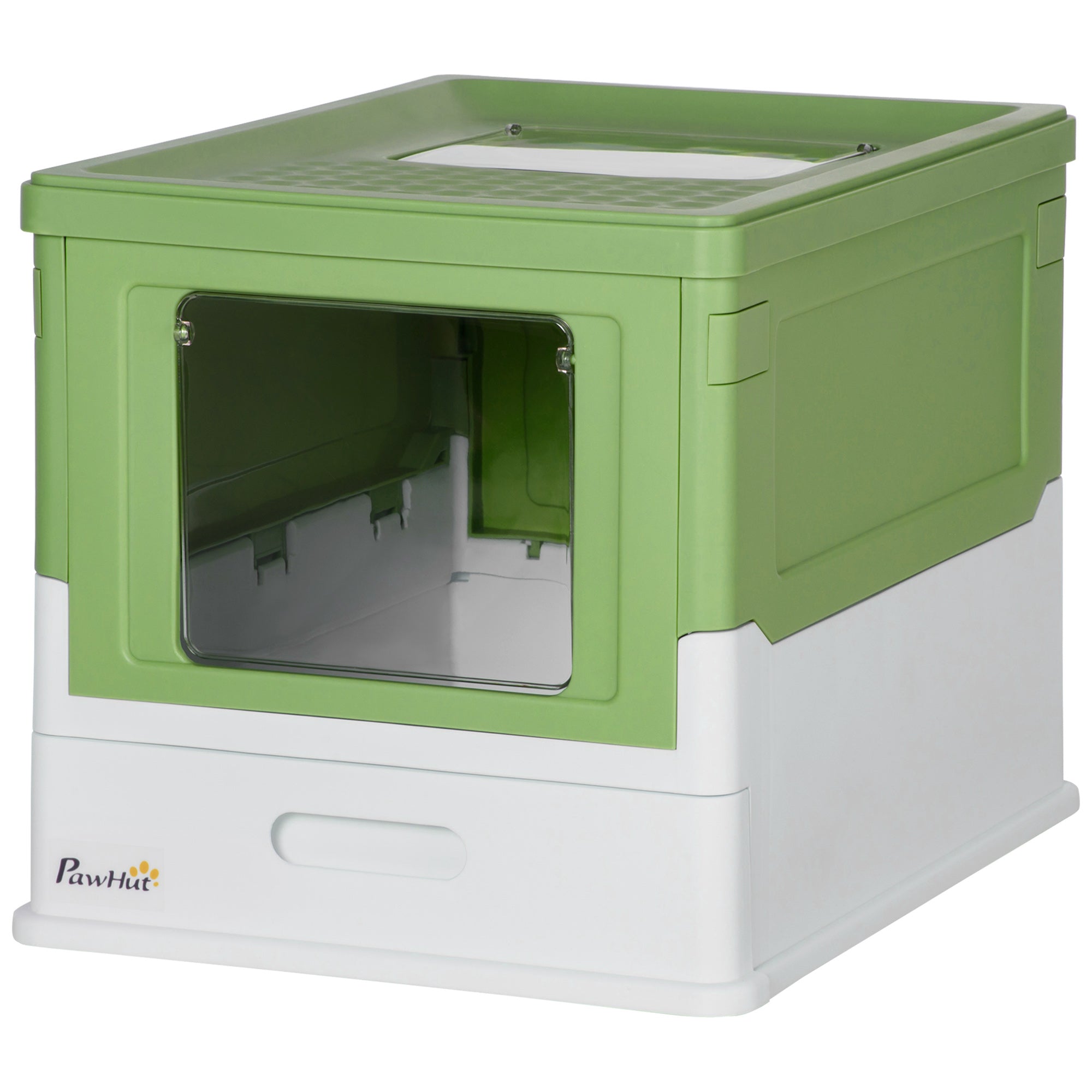 PawHut Cat Litter Box, Top Entry Enclosed Foldable Kitty Litter Box with Scoop, Tray, Portable Kitten Litter Box Enclosure with Front Entry, Large Space, Dark Green
