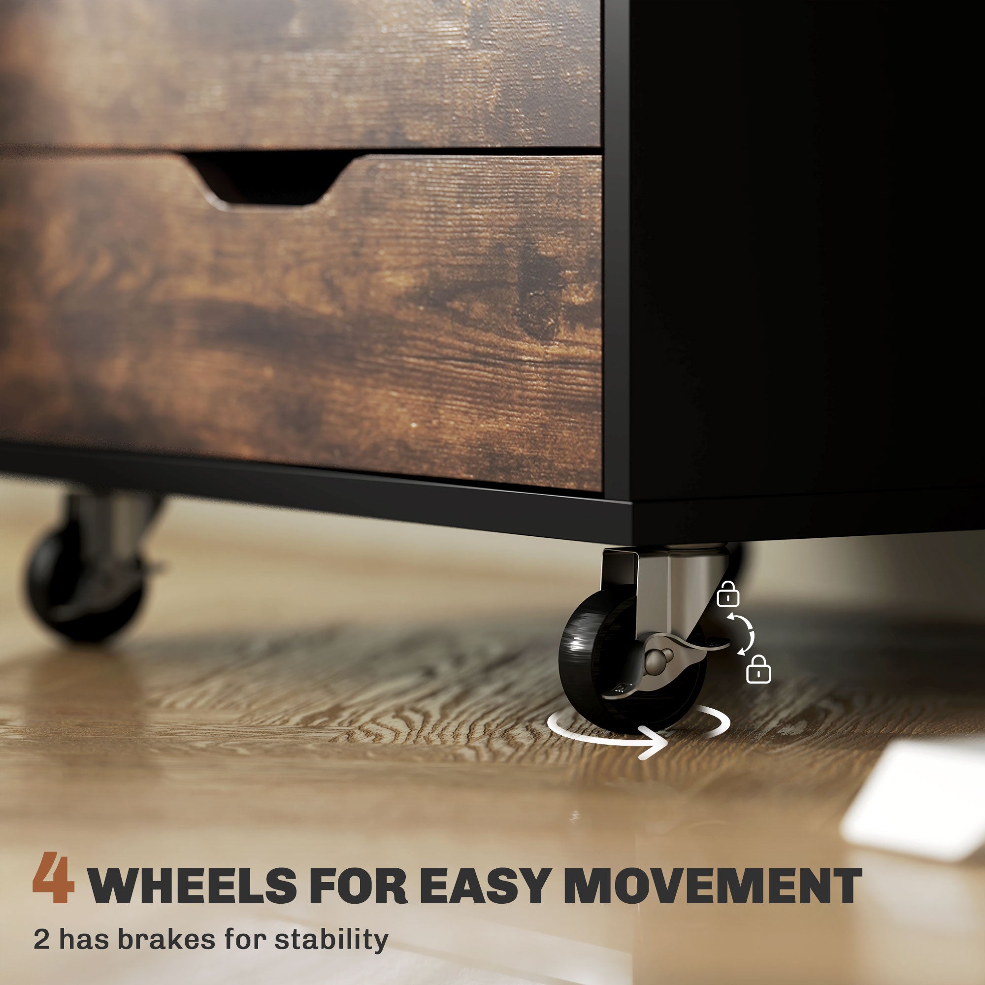 Vinsetto Vertical Filing Cabinet, 7-drawer File Cabinet, Mobile Office Storage Cabinet with Wheels for Home Office, Rustic Brown