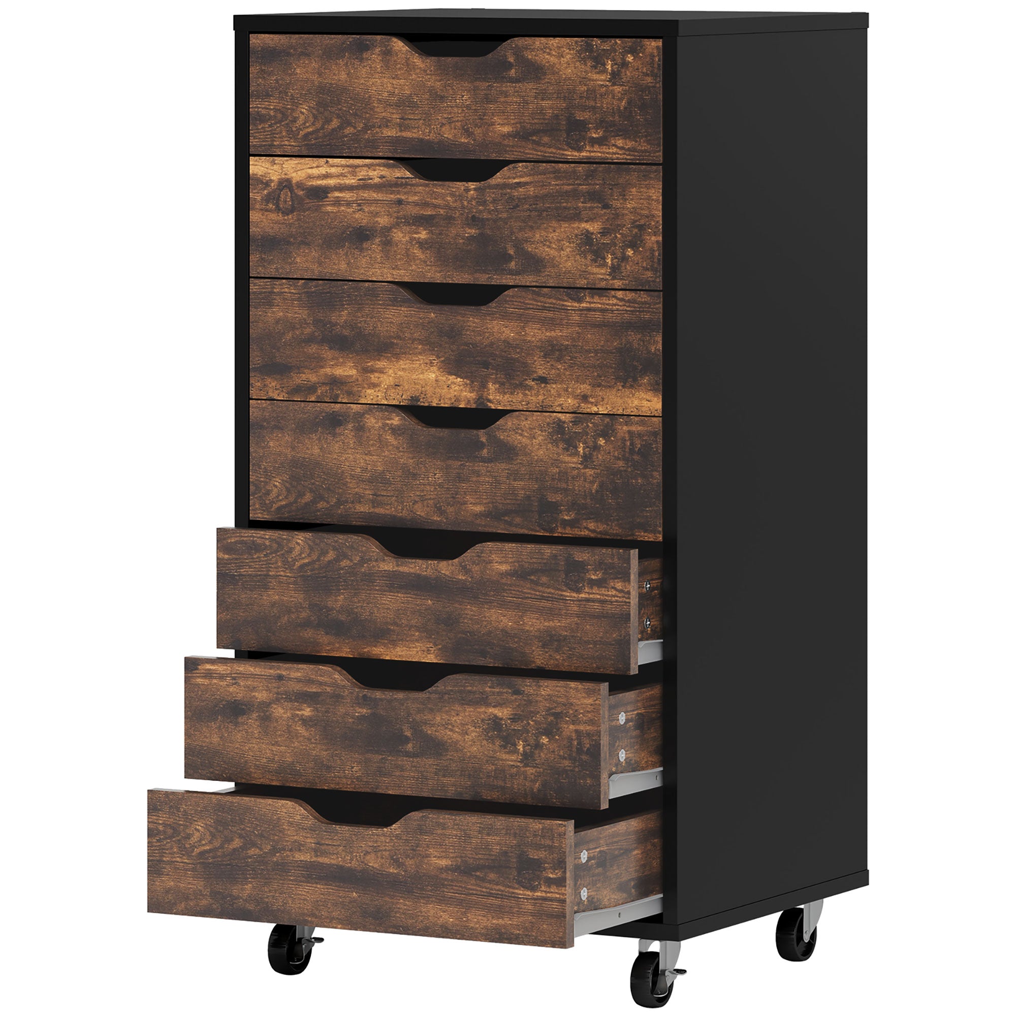Vinsetto Vertical Filing Cabinet, 7-drawer File Cabinet, Mobile Office Storage Cabinet with Wheels for Home Office, Rustic Brown