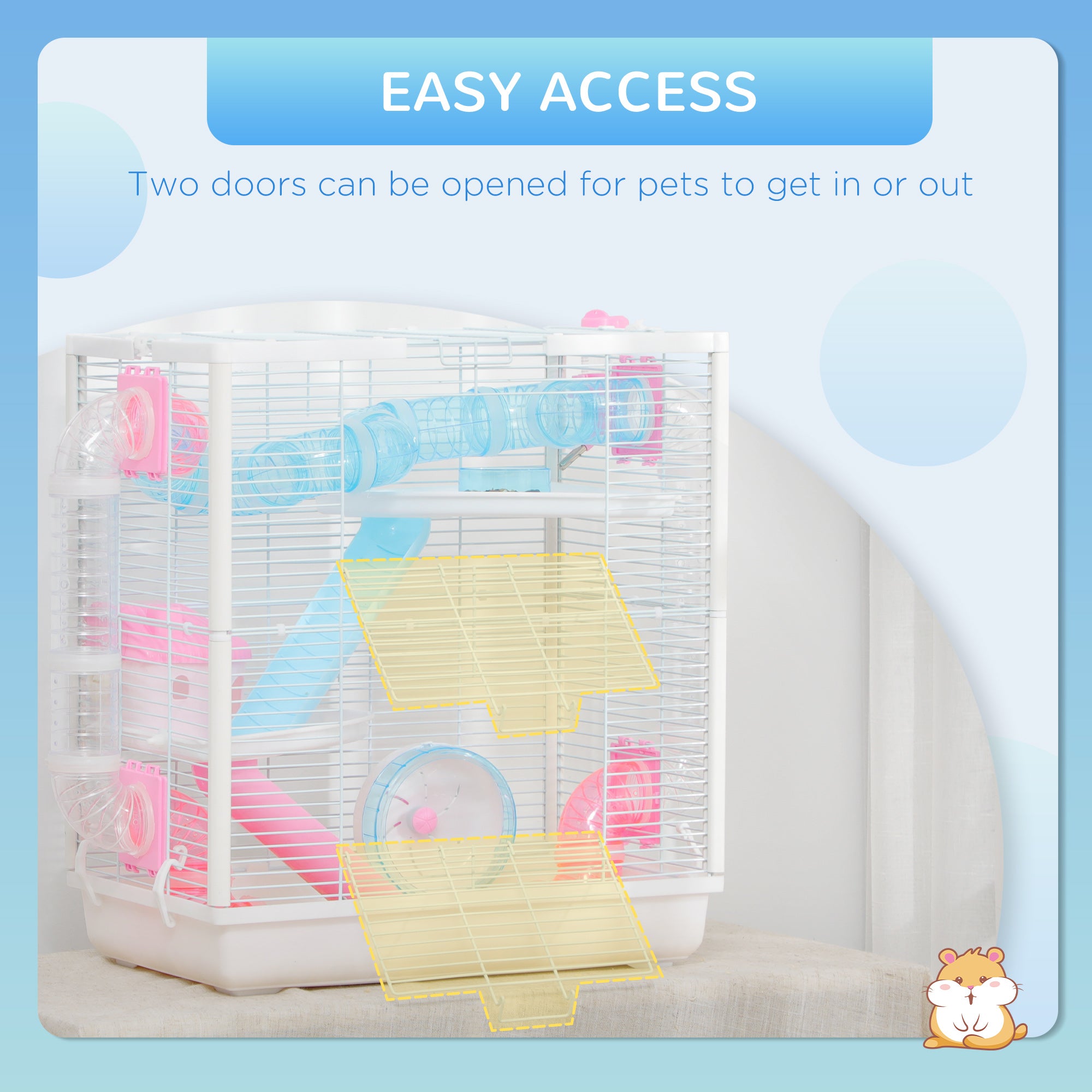 PawHut Hamster Cage, Gerbil Cage w/ Tunnel Tubes, Detachable Bottom, Ramps, Jumping Platforms, Hut, Exercise Wheel, Water Bottle, Food Bowl, for Small Rodents, 47 x 29.5 x 53cm