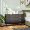 HOMCOM Modern 6 Drawer Dresser for Bedroom, Chest of Drawers with Luxury Gold Handles and Legs, Storage Drawers, Black