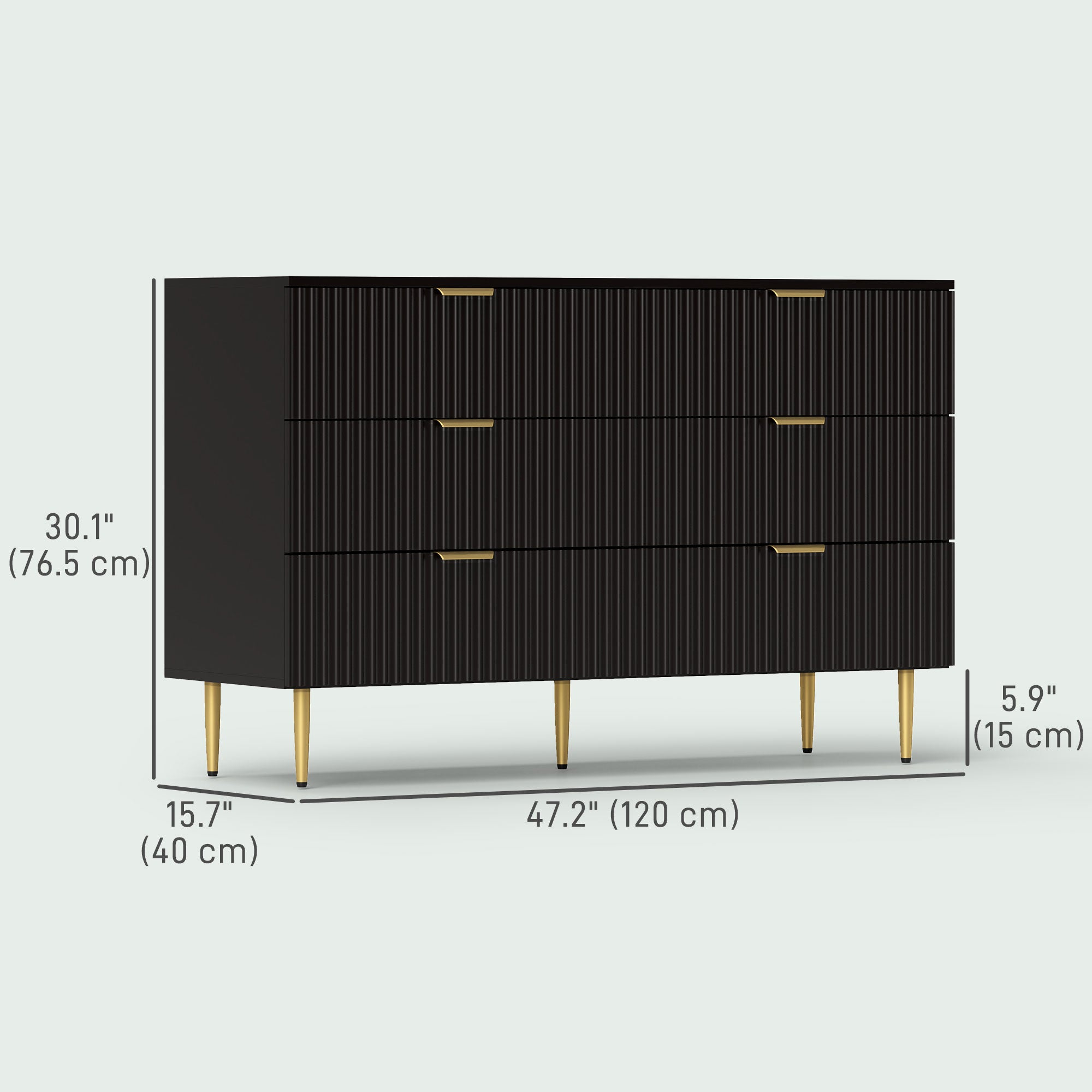 HOMCOM Modern 6 Drawer Dresser for Bedroom, Chest of Drawers with Luxury Gold Handles and Legs, Storage Drawers, Black