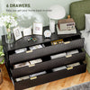 HOMCOM Modern 6 Drawer Dresser for Bedroom, Chest of Drawers with Luxury Gold Handles and Legs, Storage Drawers, Black
