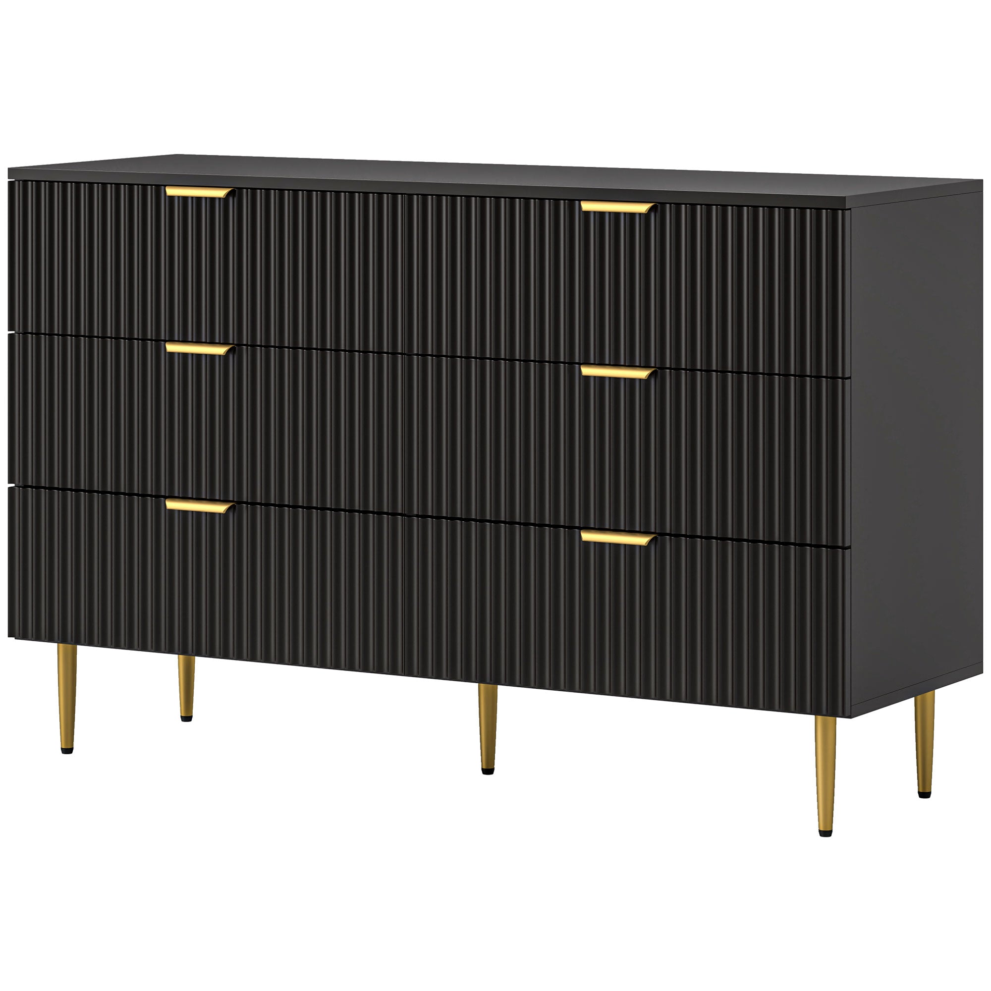 HOMCOM Modern 6 Drawer Dresser for Bedroom, Chest of Drawers with Luxury Gold Handles and Legs, Storage Drawers, Black