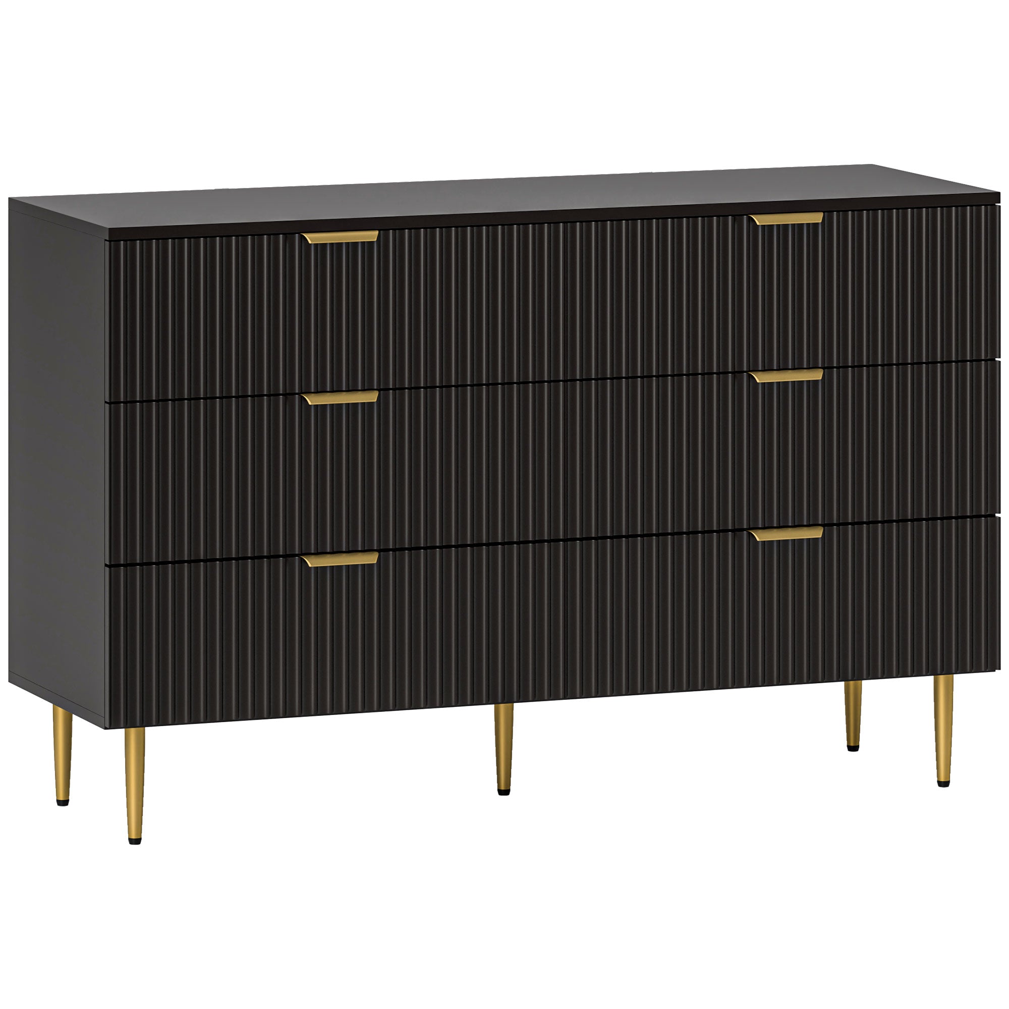 HOMCOM Modern 6 Drawer Dresser for Bedroom, Chest of Drawers with Luxury Gold Handles and Legs, Storage Drawers, Black
