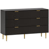 HOMCOM Modern 6 Drawer Dresser for Bedroom, Chest of Drawers with Luxury Gold Handles and Legs, Storage Drawers, Black