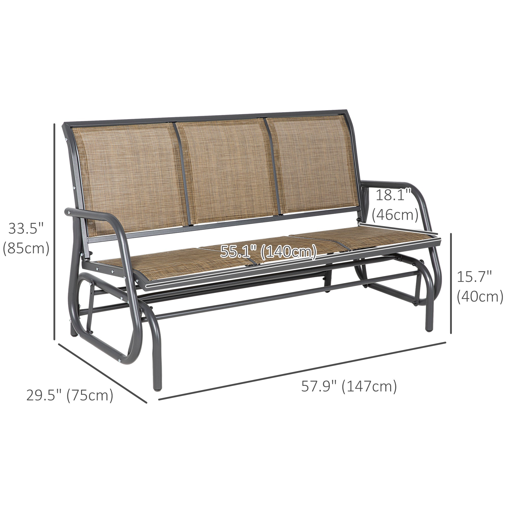 Outsunny 3-Seat Outdoor Glider Chair, Patio Glider Outdoor Rocking Chair with Steel Frame, Sling Fabric Seat for Garden, Backyard, Lawn, Light Mixed Brown