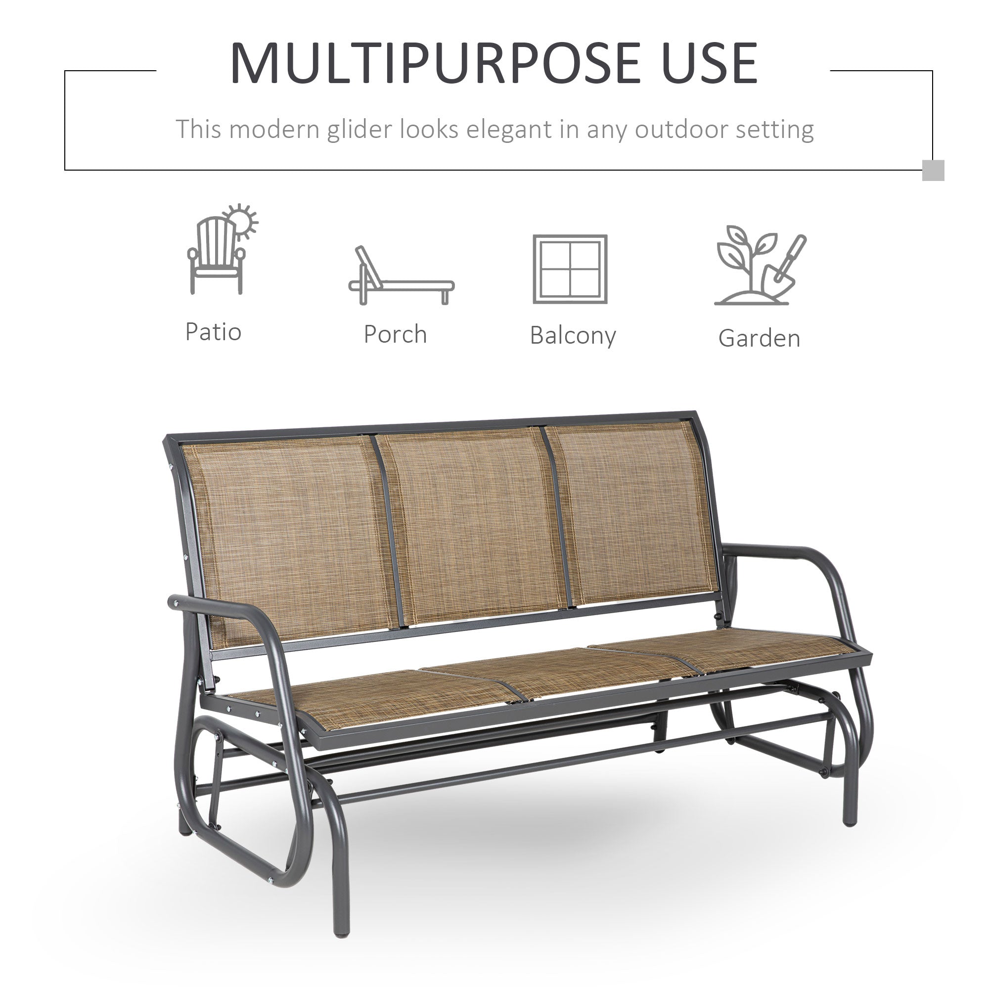 Outsunny 3-Seat Outdoor Glider Chair, Patio Glider Outdoor Rocking Chair with Steel Frame, Sling Fabric Seat for Garden, Backyard, Lawn, Light Mixed Brown