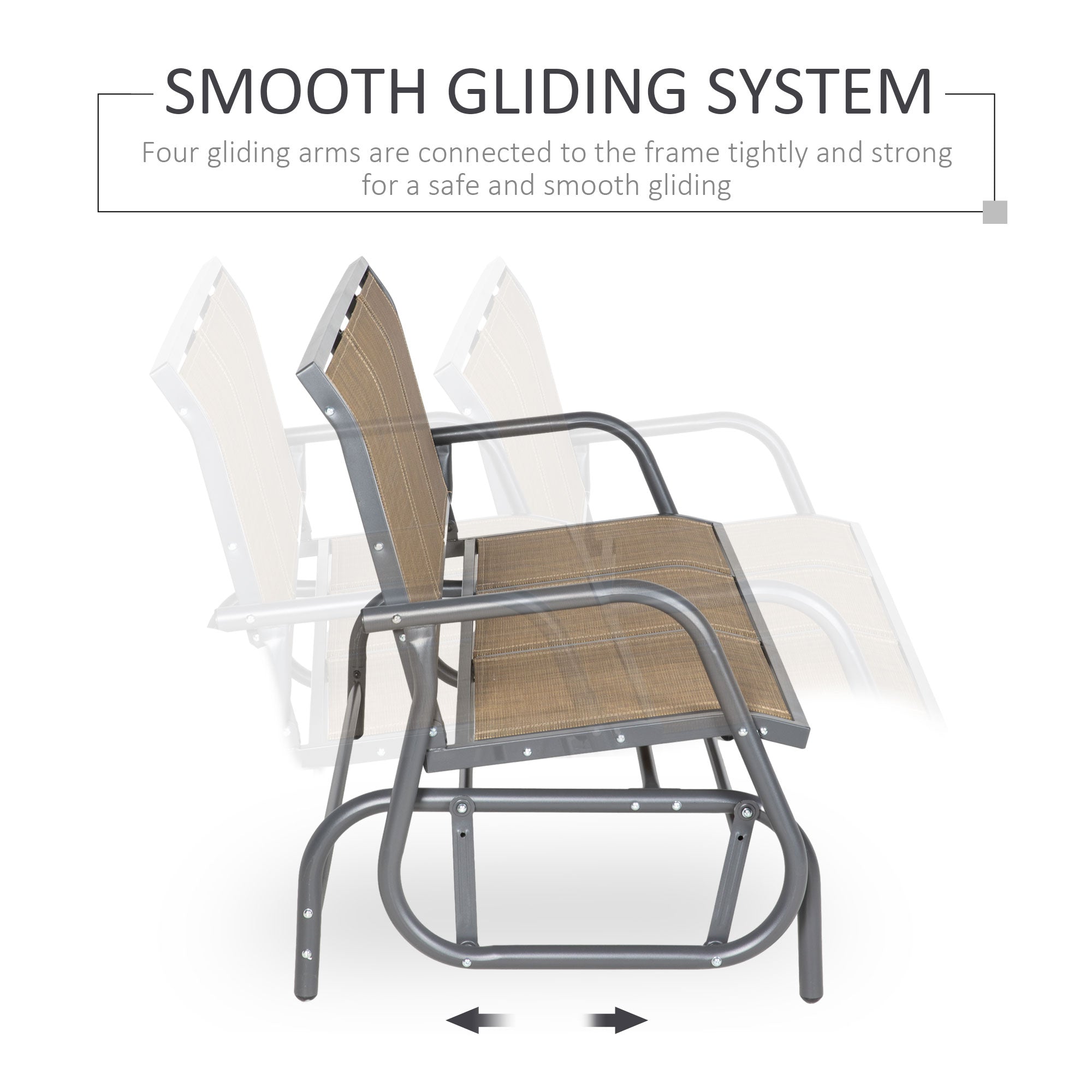Outsunny 3-Seat Outdoor Glider Chair, Patio Glider Outdoor Rocking Chair with Steel Frame, Sling Fabric Seat for Garden, Backyard, Lawn, Light Mixed Brown