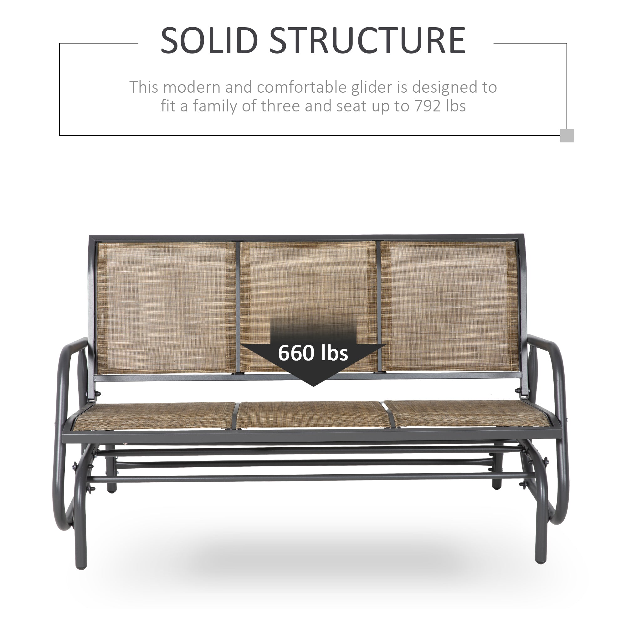 Outsunny 3-Seat Outdoor Glider Chair, Patio Glider Outdoor Rocking Chair with Steel Frame, Sling Fabric Seat for Garden, Backyard, Lawn, Light Mixed Brown