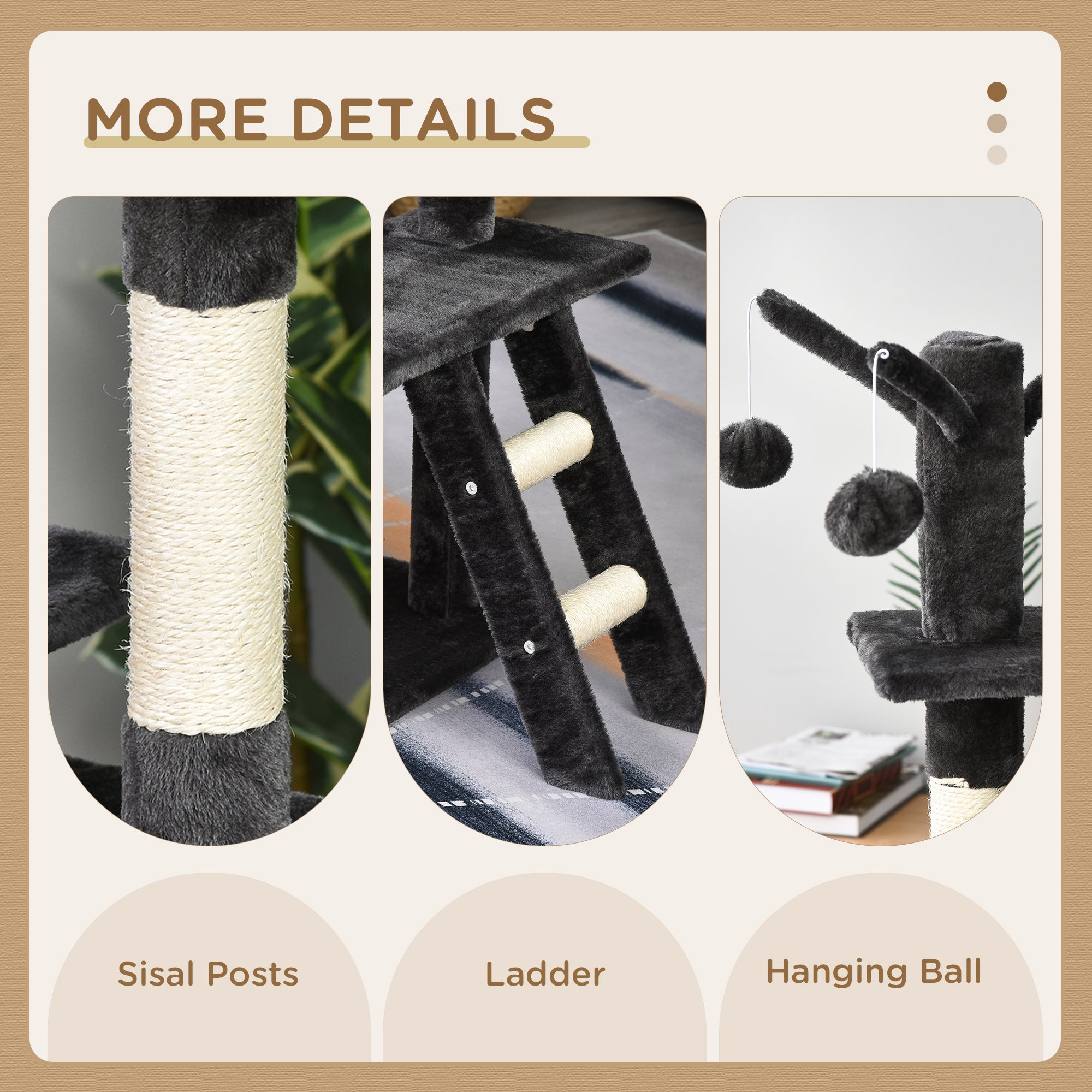 PawHut 155cm Plush Cat Tree for Indoor Cats Activity Center Sisal Scratching Post Basket Hammock Perch Condo Dark Grey