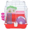 PawHut 18.5'' Hamster Cage with Exercise Wheel and Water Bottle Dishes, Rat House and Habitats 2 Storey Design, Red