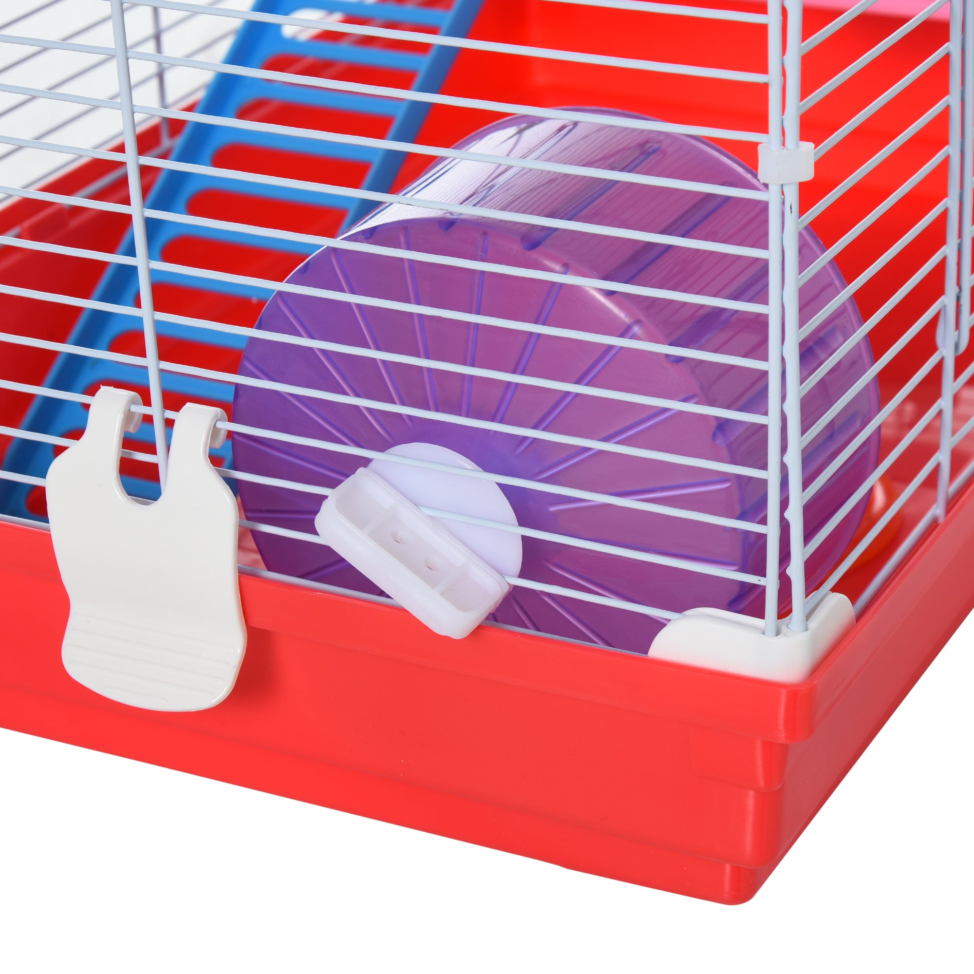 PawHut 18.5'' Hamster Cage with Exercise Wheel and Water Bottle Dishes, Rat House and Habitats 2 Storey Design, Red